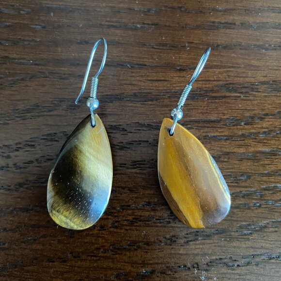 Handcrafted natural Tiger Eye stone dangle earrings - Picture 2 of 3